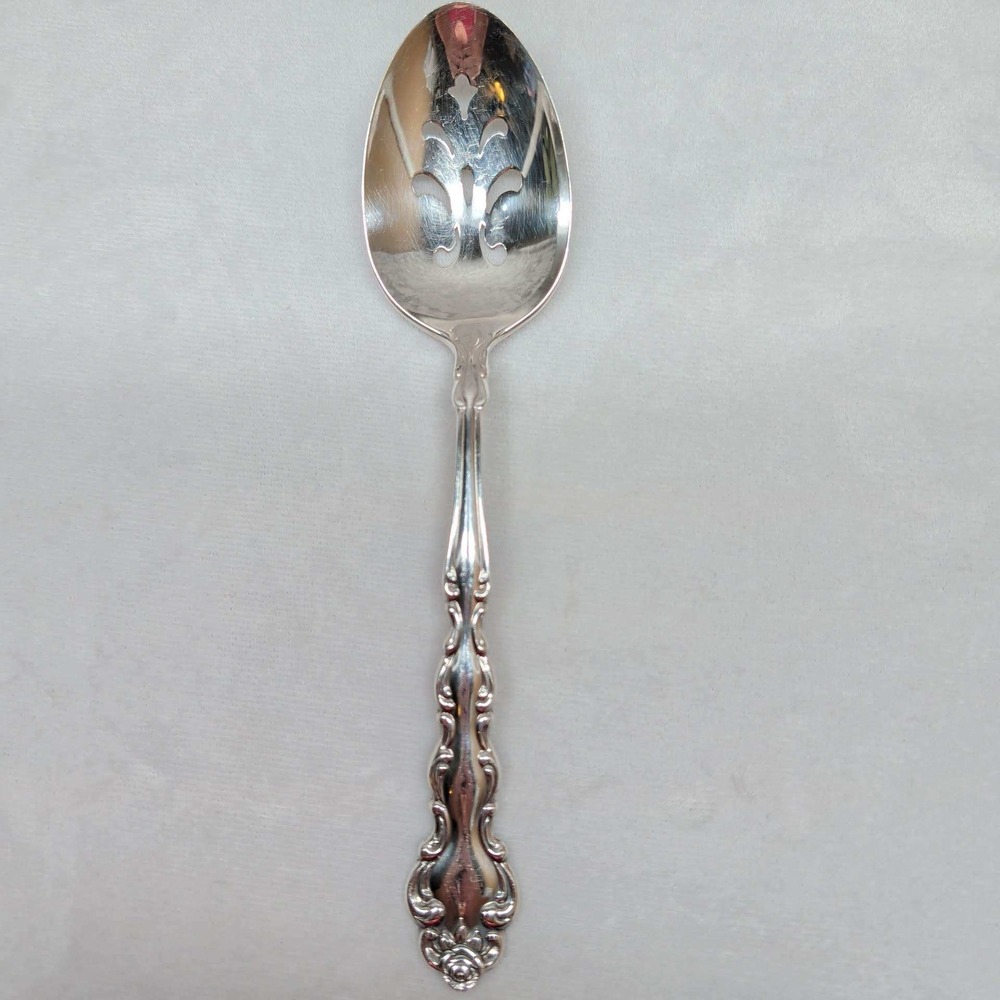 Oneida Community Beethoven Silverplate Pierced Serving Spoon 8.5 Inch Vintage